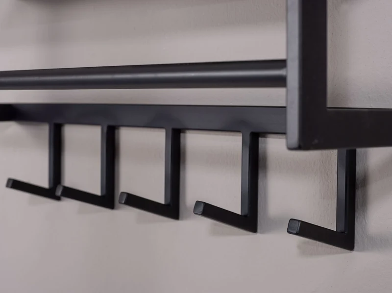 Wandgarderobe Metall Schwarz 70x20x20cm mit Ablage Hakenleiste Flur
