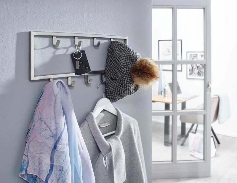Wandgarderobe Stahl Silber 50x20x4cm Design Hakenleiste Flur