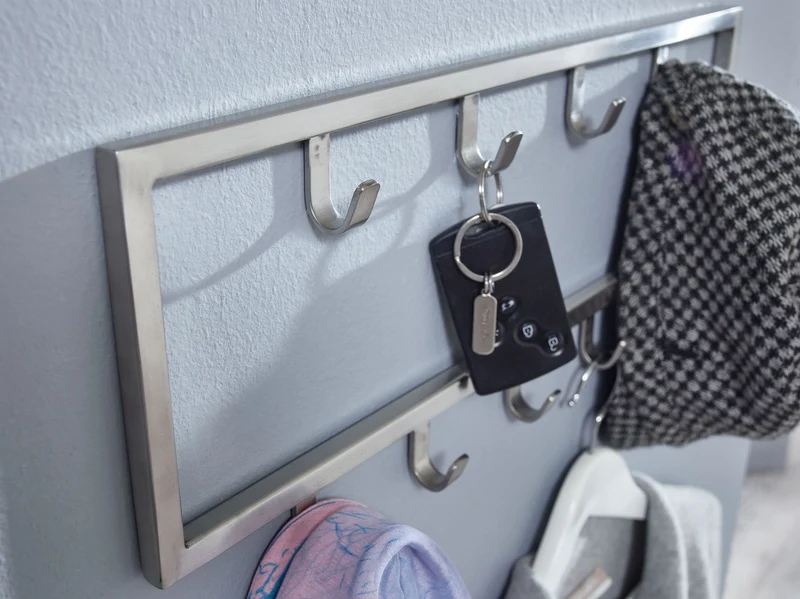 Wandgarderobe Stahl Silber 50x20x4cm Design Hakenleiste Flur