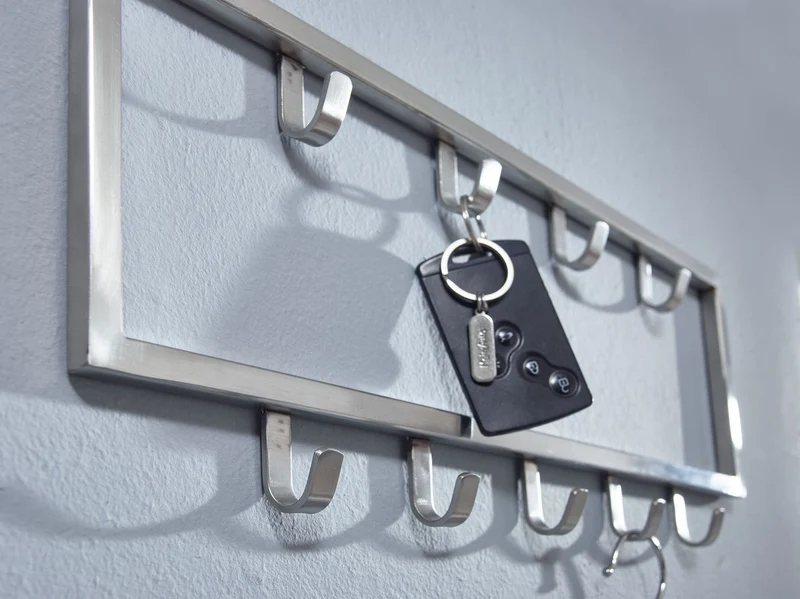 Wandgarderobe Stahl Silber 50x20x4cm Design Hakenleiste Flur
