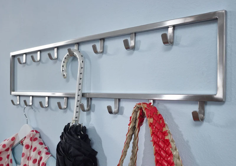 Wandgarderobe Stahl Silber 80x20x4cm Hakenleiste Design Flur