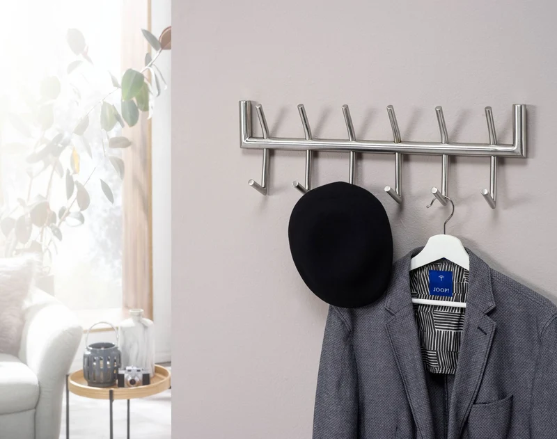 Wandgarderobe Stahl Silber 60x19x10cm Hakenleiste Flur Design
