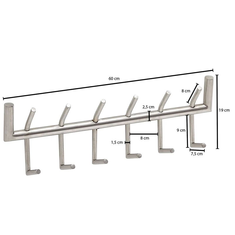 Wandgarderobe Stahl Silber 60x19x10cm Hakenleiste Flur Design