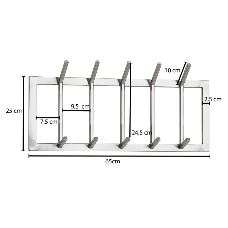 Wandgarderobe Stahl Silber 65x30x10cm Hakenleiste Flur Design