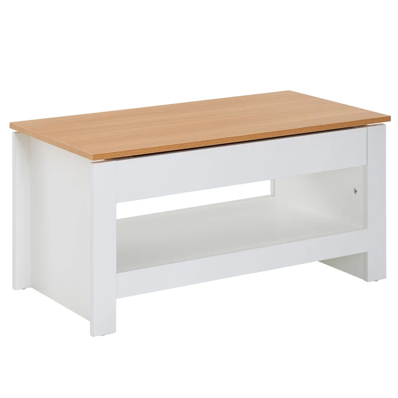 Couchtisch Weiß Eiche 85x47x45cm mit Stauraum Ablagefach Modern