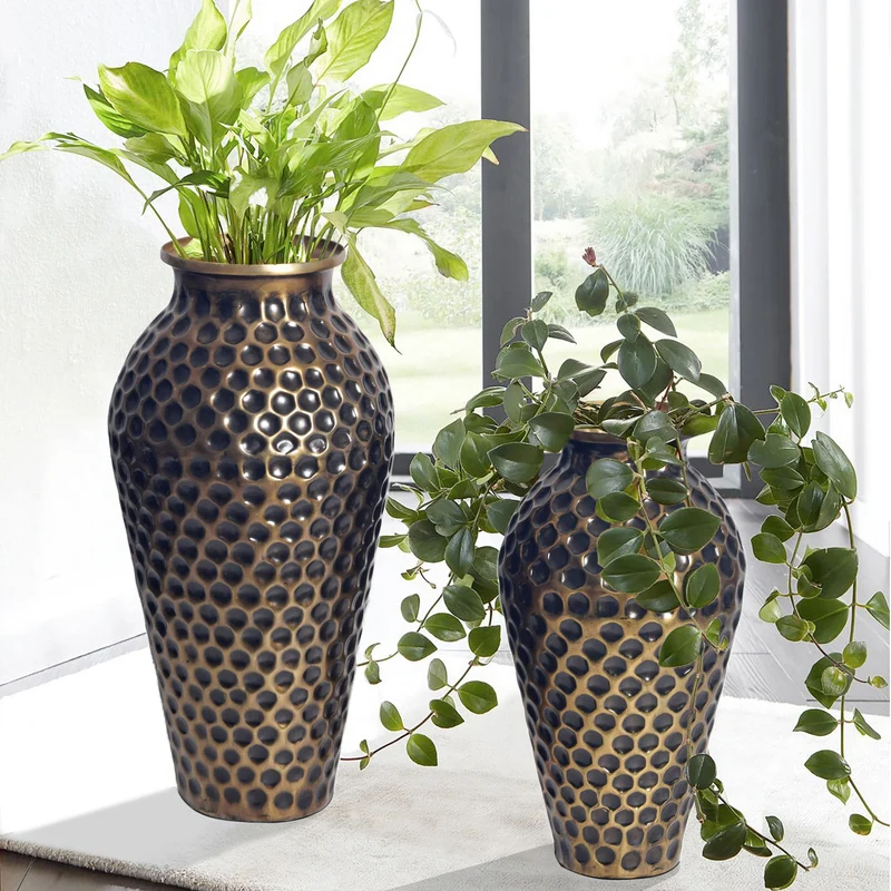 Vase 2er Set Aluminium Gold Amphore Modern Tischvase Handgefertigt