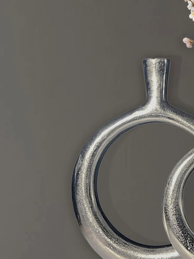 Vase 2er Set Aluminium Silber Donut Modern Rund Handgefertigt