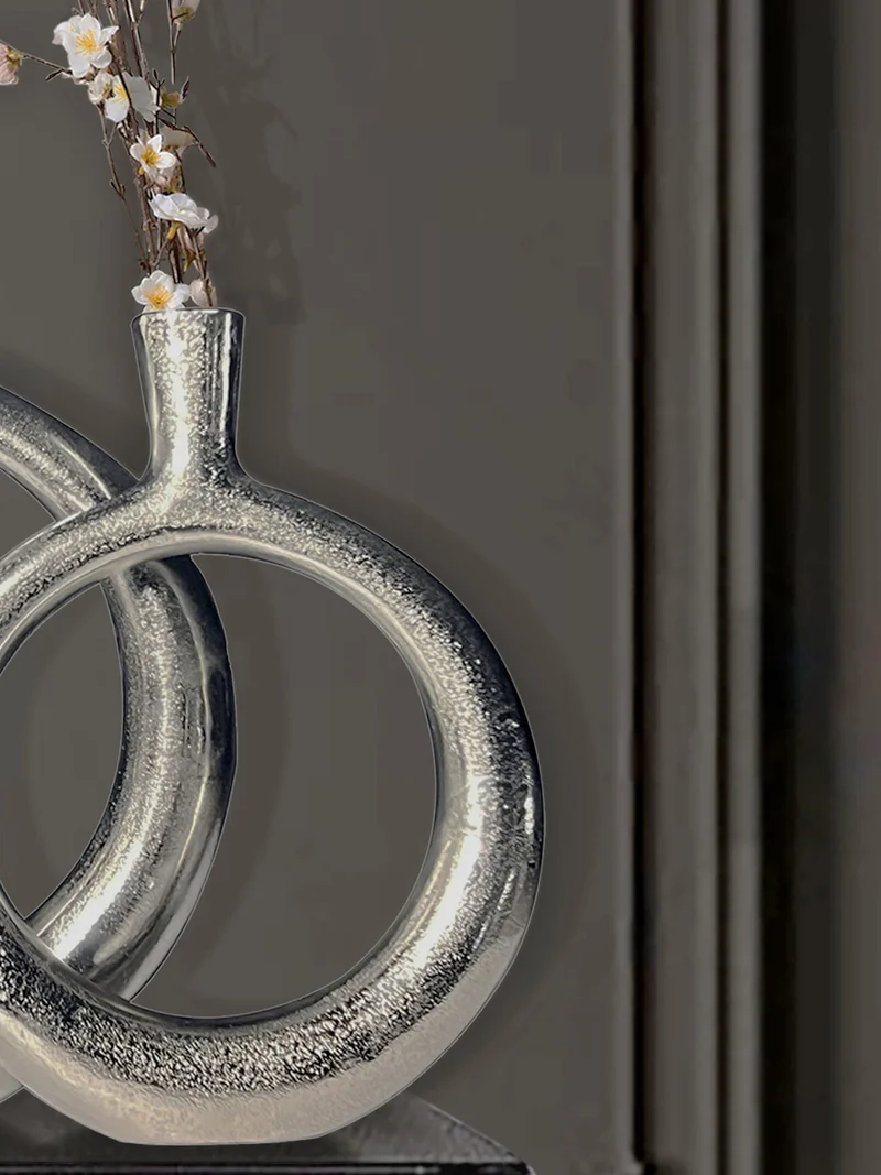 Vase 2er Set Aluminium Silber Donut Modern Rund Handgefertigt