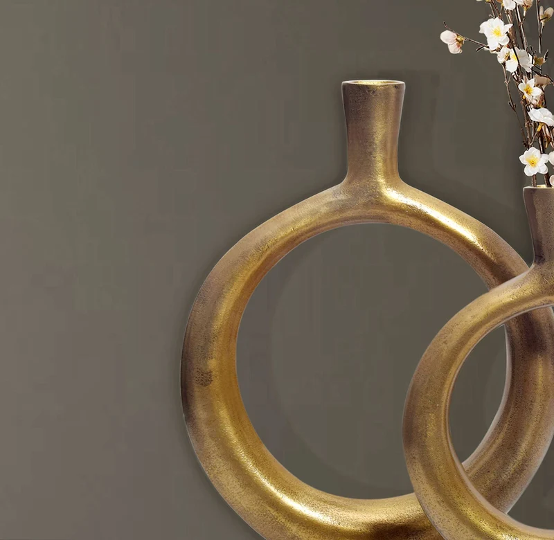 Vase 2er Set Aluminium Gold Donut Modern Rund Tischdeko