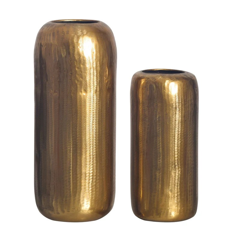 Vase 2er Set Aluminium Gold Zylinder Rund Modern Tischdeko