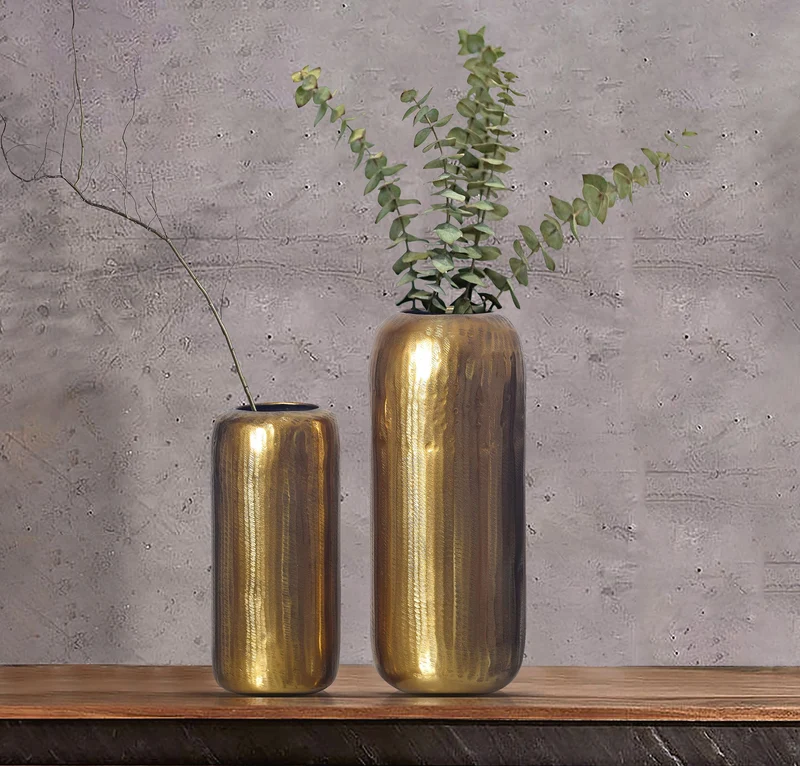 Vase 2er Set Aluminium Gold Zylinder Rund Modern Tischdeko