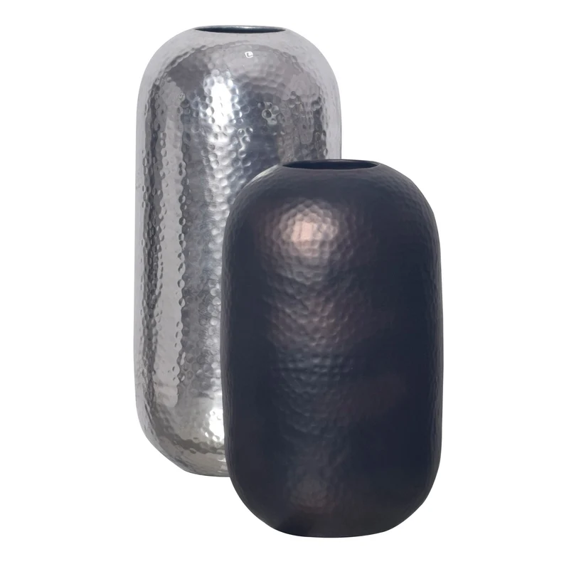 Vase 2er Set Aluminium Silber Schwarz-Bronze Modern Hammerschlag