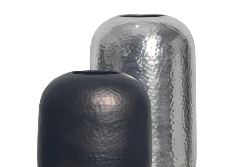 Vase 2er Set Aluminium Silber Schwarz-Bronze Modern Hammerschlag