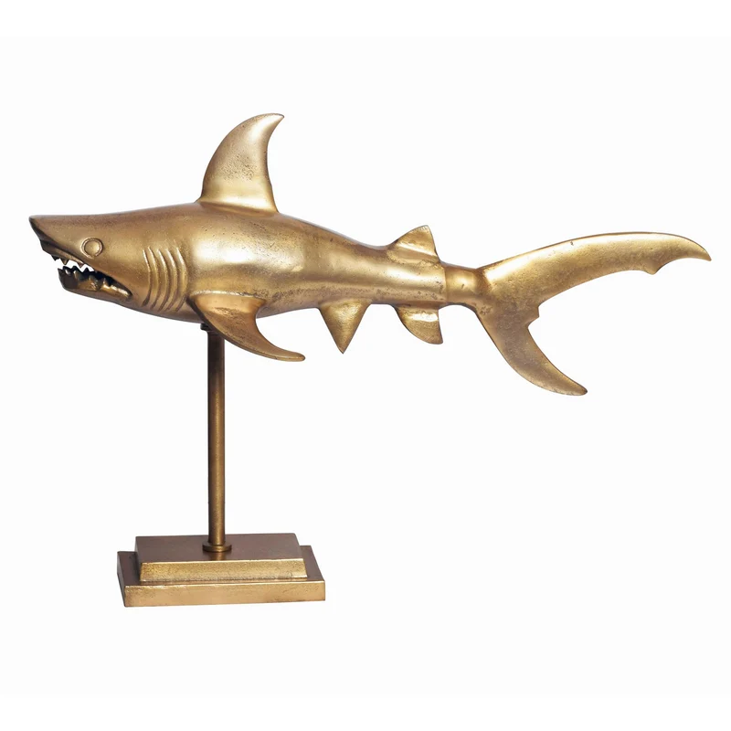 Dekofigur Hai Aluminium Gold 70cm Maritim Modern Tischdeko