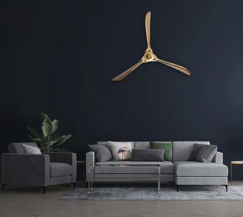 Wandpropeller Deko 85x85cm Gold Metall Flugzeug Aluminium Modern