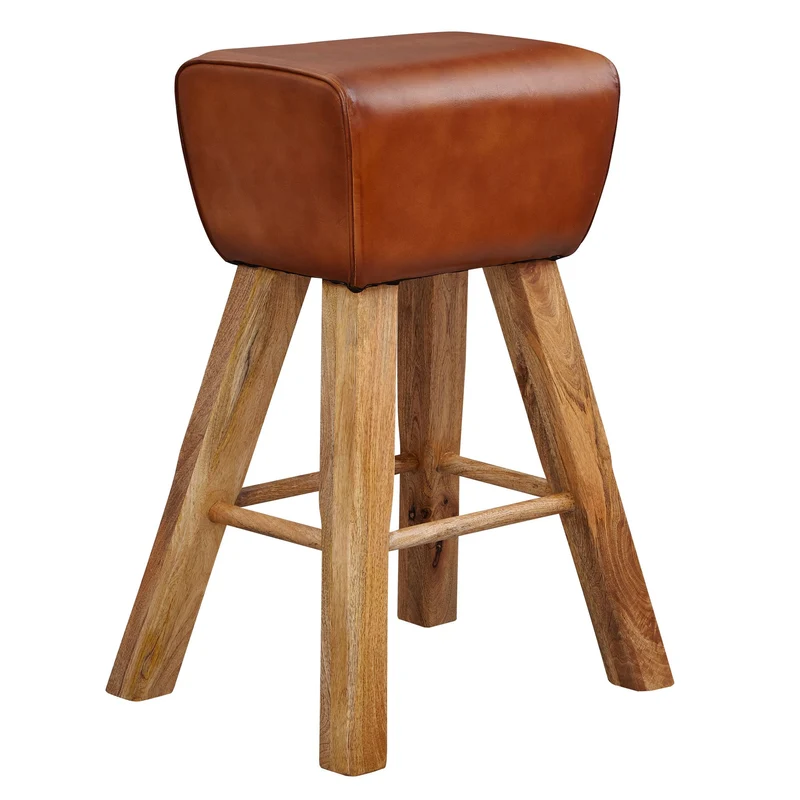 Barhocker Turnbock Mango Massivholz Echtleder Braun Country Design