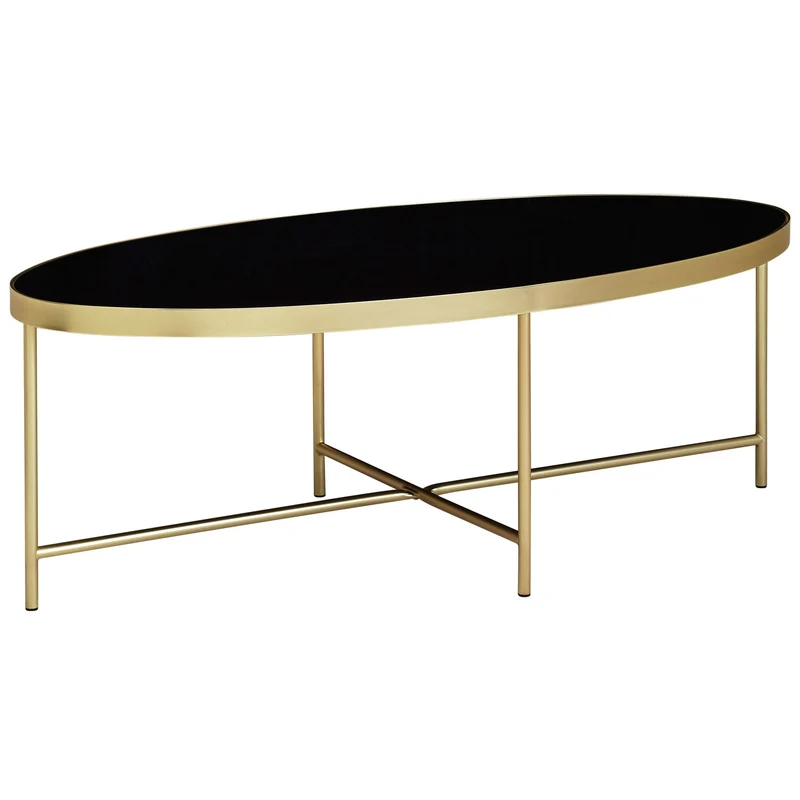 Couchtisch Glas Oval 110x56cm Schwarz Gold Metallgestell