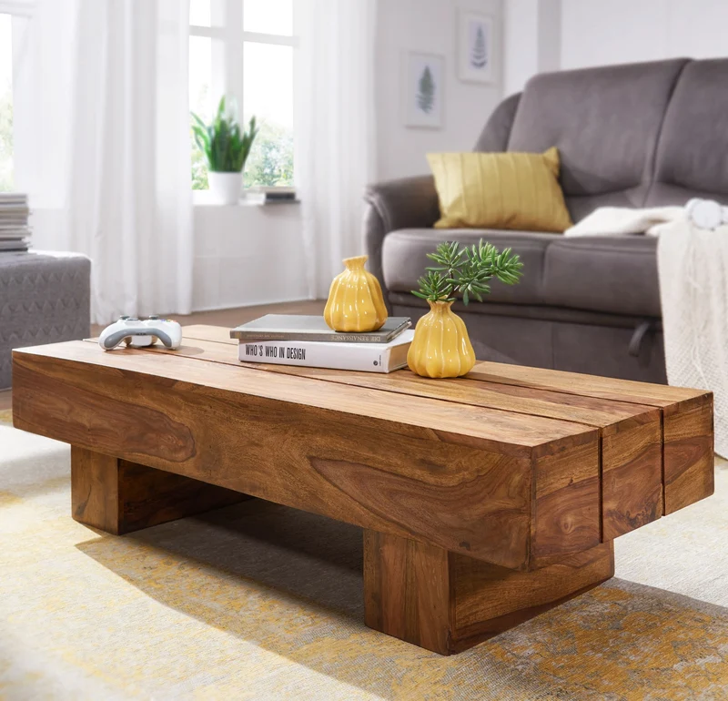 Couchtisch Sheesham 120cm Landhausstil dunkelbraun Massivholz