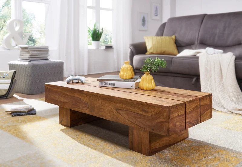 Couchtisch Sheesham 120cm Landhausstil dunkelbraun Massivholz