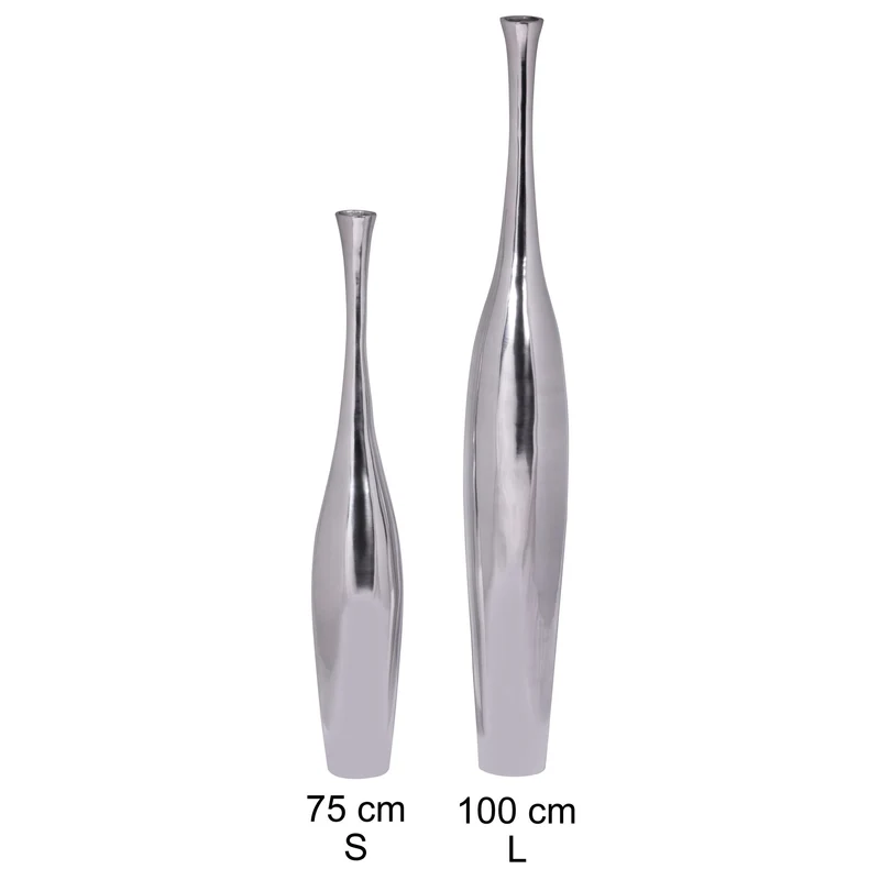 Vase BOTTLE S groß Aluminium modern Silber handgefertigt