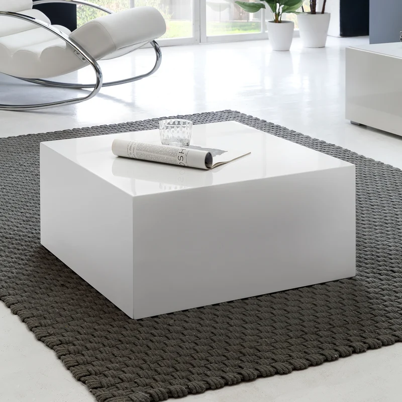 Couchtisch MONOBLOC 60x60x30cm Hochglanz MDF Weiß quadratisch Cube
