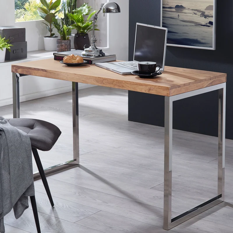 Schreibtisch GUNA 120x60cm Akazie Massivholz Metallbeine Landhaus Braun