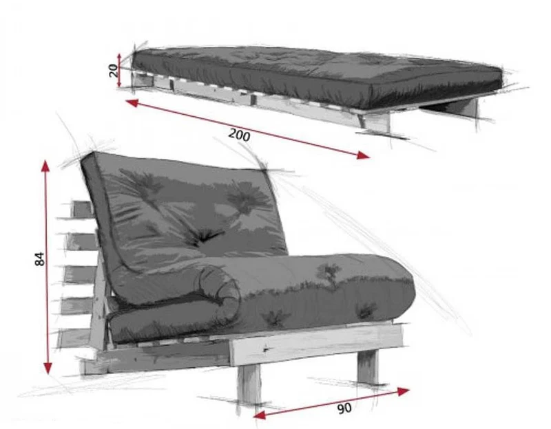 Schlafsofa ROOTS 90 cm Sofa Kiefer massiv unbehandelt, von Karup