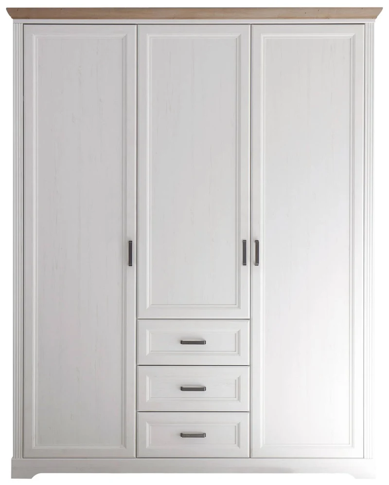 Kleiderschrank JASMIN 3-trg. 3 Schubladen Pinie weiß Nachbildung