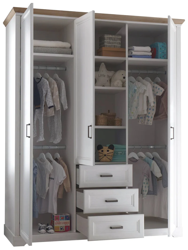 Kleiderschrank JASMIN 3-trg. 3 Schubladen Pinie weiß Nachbildung