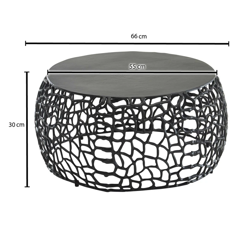 Couchtisch Aluminium Rund Schwarz 66x66x30cm Ast-Struktur Modern