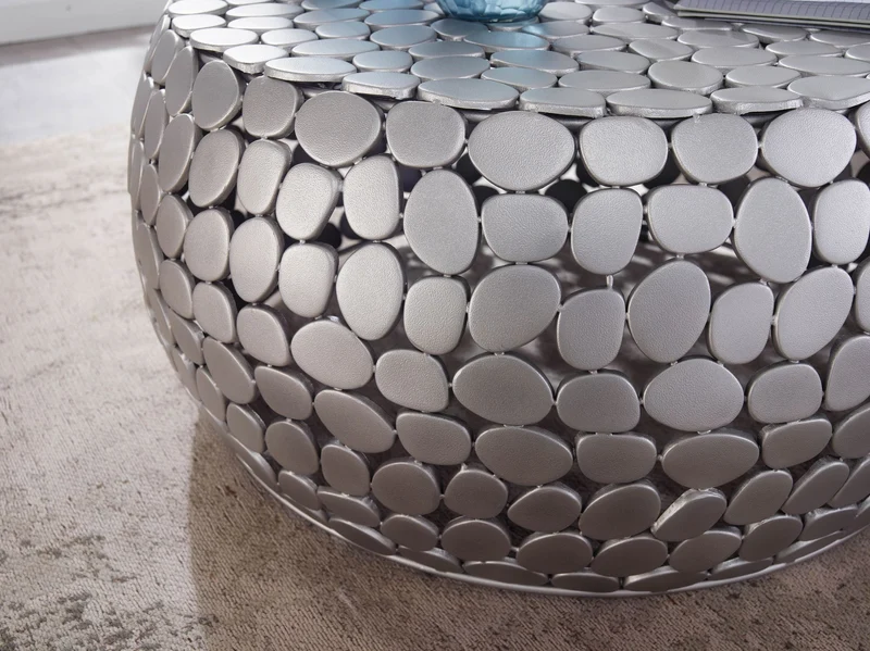 Couchtisch Aluminium Silber Rund 66x66x32cm Modern Wohnzimmer
