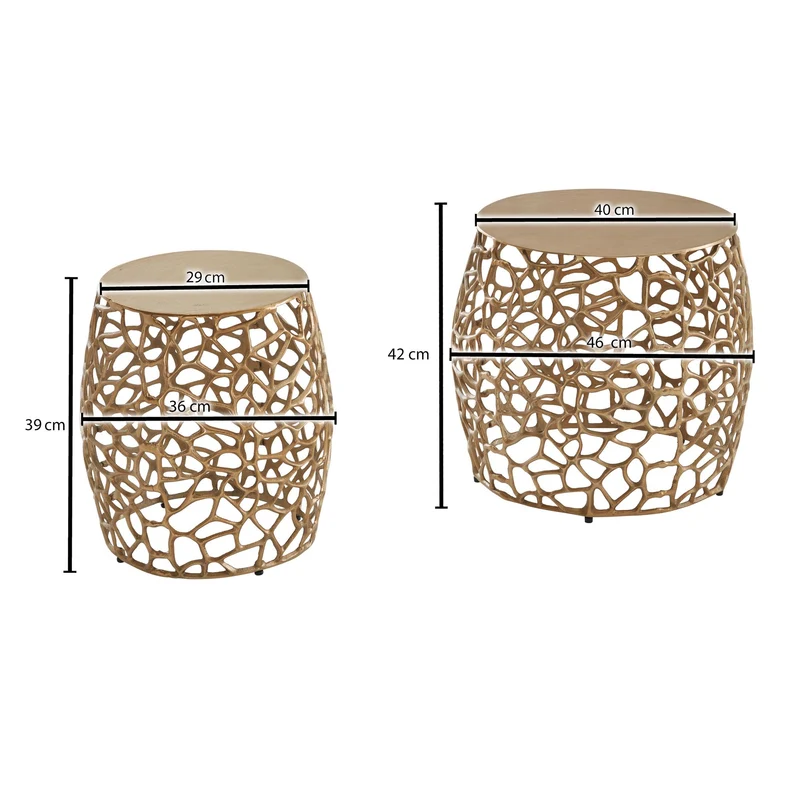Beistelltisch 2er Set Aluminium Gold Rund Modern Ast-Struktur