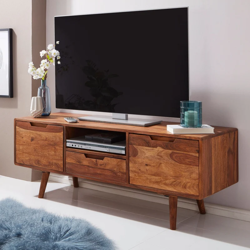 Lowboard Sheesham Massivholz 135x51x45cm Landhaus TV Kommode Schublade