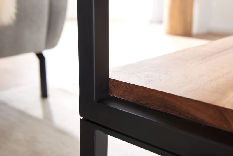 Couchtisch 100x60x45cm Akazie Massivholz Metall Industrial Stauraum