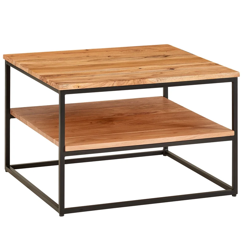 Couchtisch 60x60x41cm Akazie Massivholz Metall Industrial Stauraum