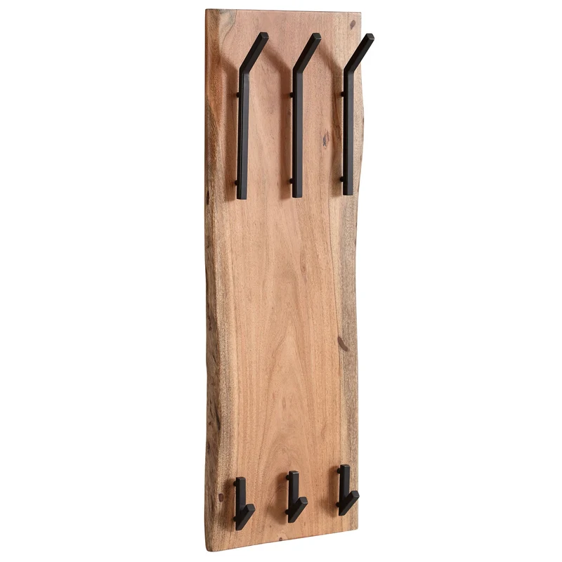 Wandgarderobe Akazie Massivholz Metall Hakenleiste 2-reihig 35,5x100x11cm