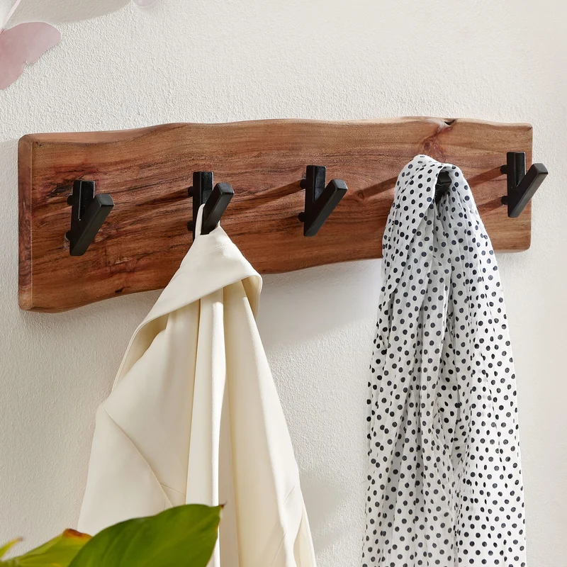 Wandgarderobe Akazie Massivholz Metall Hakenleiste 60x17x9cm