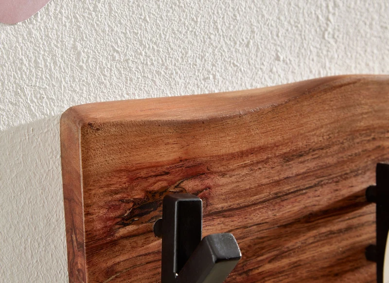 Wandgarderobe Akazie Massivholz Metall Hakenleiste 60x17x9cm