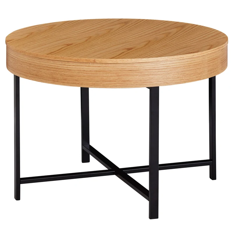 Couchtisch Rund Ø69cm Eichenoptik Stauraum Metallbeine MDF