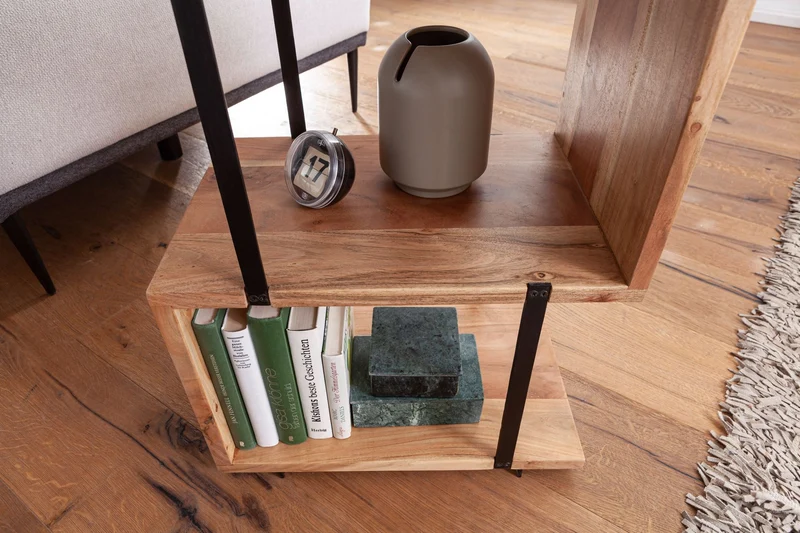 Beistelltisch S-Form 45x60x30cm Akazie Metall Industrial Wohnzimmer