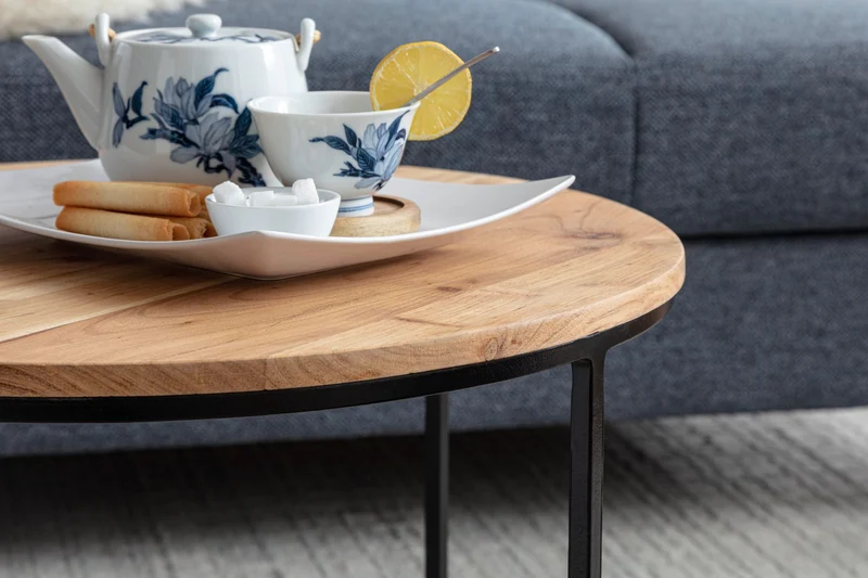 Couchtisch Akazie Massivholz Metall Rund 60x43x60cm Wohnzimmer Design