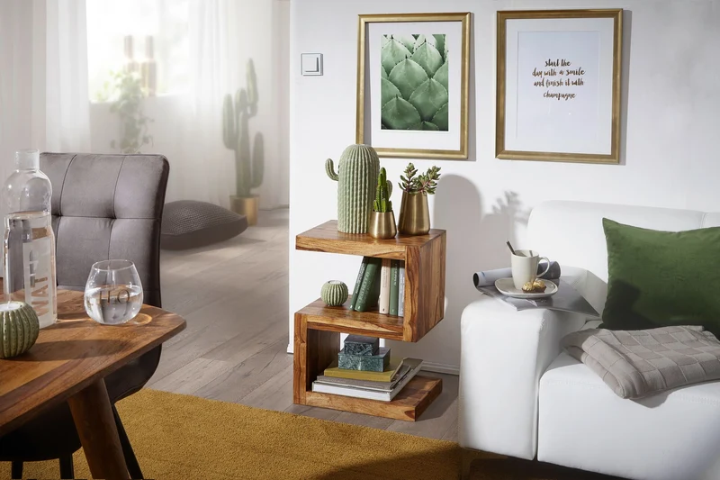 Beistelltisch Mumbai 60cm Sheesham Massivholz braun Landhausstil