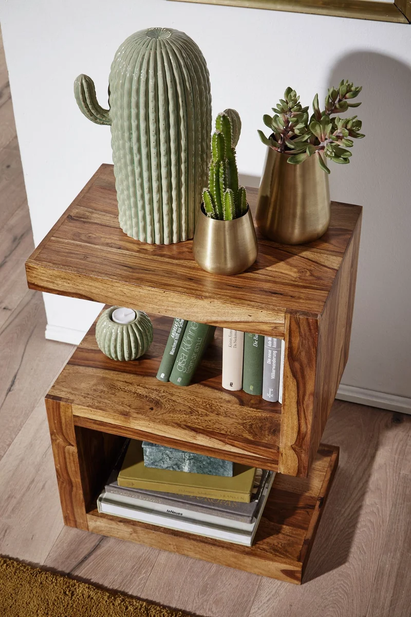 Beistelltisch Mumbai 60cm Sheesham Massivholz braun Landhausstil