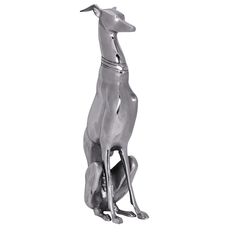 Windhund Skulptur Hundestatue Aluminium silbern Design Dog