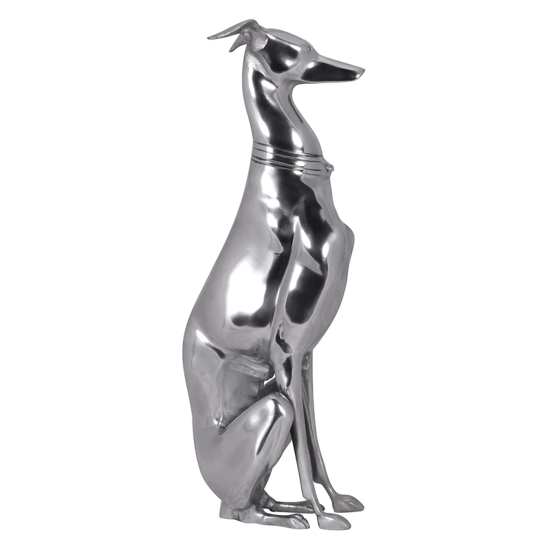 Windhund Skulptur Hundestatue Aluminium silbern Design Dog
