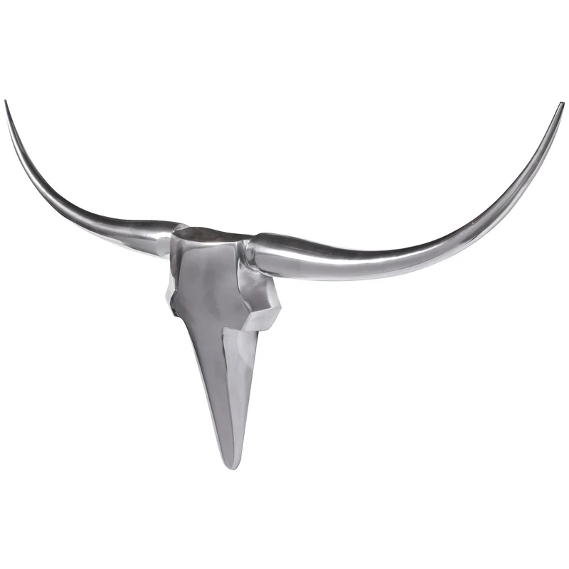 Deko Geweih Bull M Silber 100cm Aluminium Stierkopf Modern