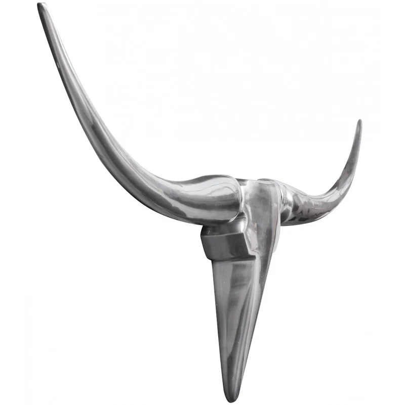 Deko Geweih Bull M Silber 100cm Aluminium Stierkopf Modern