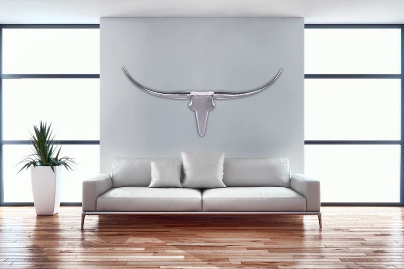 Wanddekoration Bull Geweih 125cm Aluminium Silber
