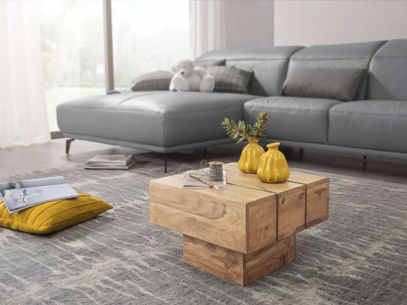 Beistelltisch Akazie Massivholz 44x44x30cm Landhaus Cube quadratisch