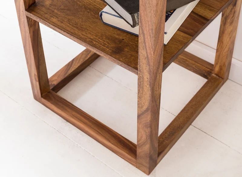Beistelltisch MUMBAI Sheesham Massivholz mit Schublade 35x35x90 cm